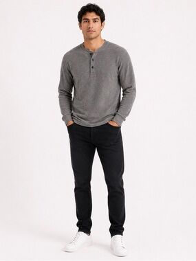 Banana Republic Gray Waffle Henley Long-Sleeve Shirt